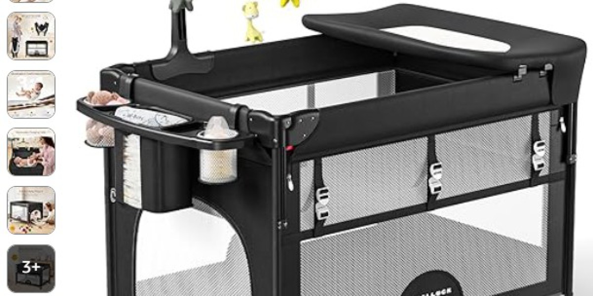 Adjustable Height Playpen for Newborn Baby & Toddler Black+Grey